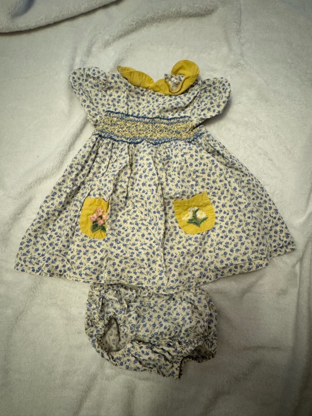 Baby Boden Blue Floral Dress with Yellow Trim